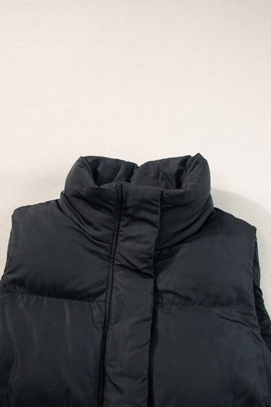 Women’s Long Puffer Quilted Solid Zip Up Vest | Zarnesh