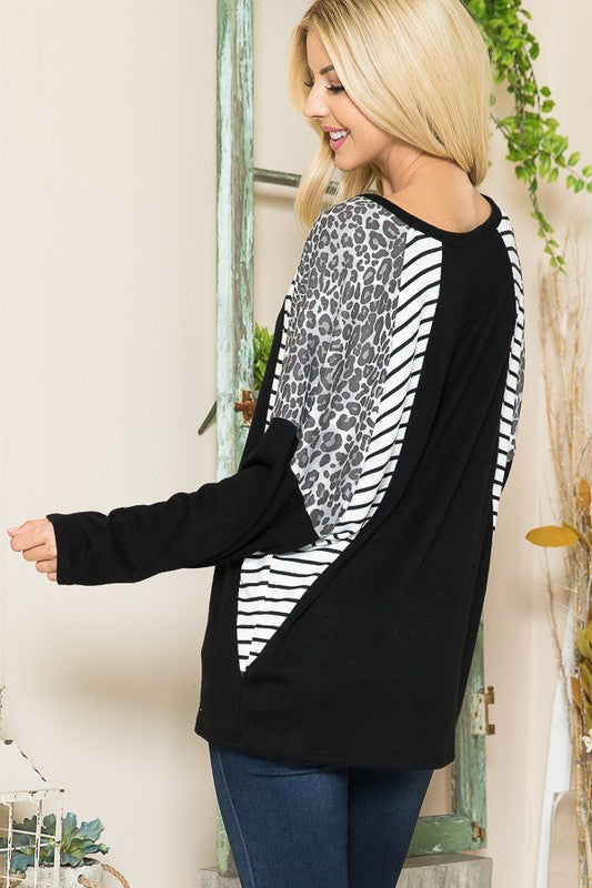 Women's Oversized Pullover Dolman Sleeve Stripes Sweatshirt | Zarnesh