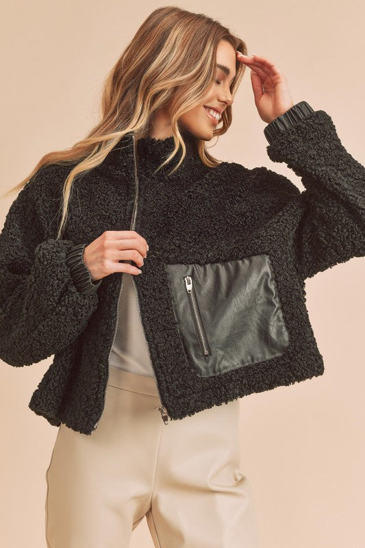 Women’s Penny Vegan Stand-up Collar Zip-Up Sherpa Jacket | Zarnesh