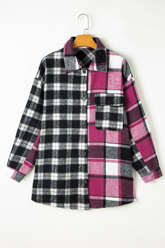 Women’s Black Plaid Colorblock Loose Shacket | Zarnesh