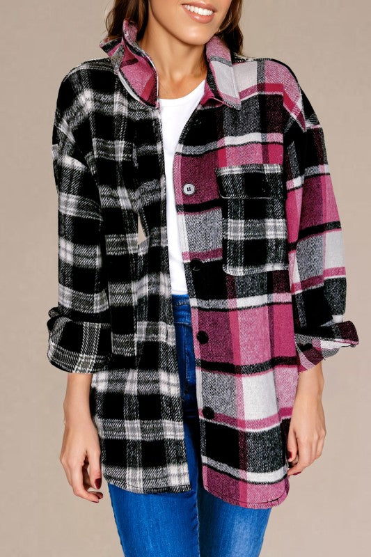Women’s Black Plaid Colorblock Loose Shacket | Zarnesh