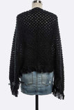 Women's Black Popcorn Open Knit Fringe Poncho | Zarnesh