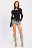 Women’s Black Ribbed Long Sleeve Stylish Back Cut Top | Zarnesh