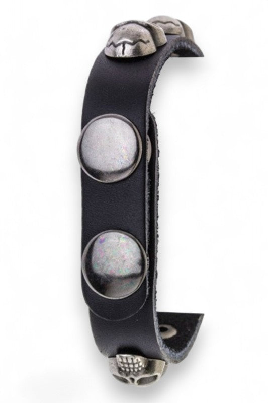 Women's  Skull Studs Leather Cuff Bracelet |  Zarnesh
