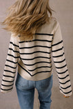 Women's Black Stripe Flap Pocket Buttoned Cardigan | Zarnesh
