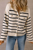 Women's Black Stripe Flap Pocket Buttoned Cardigan | Zarnesh
