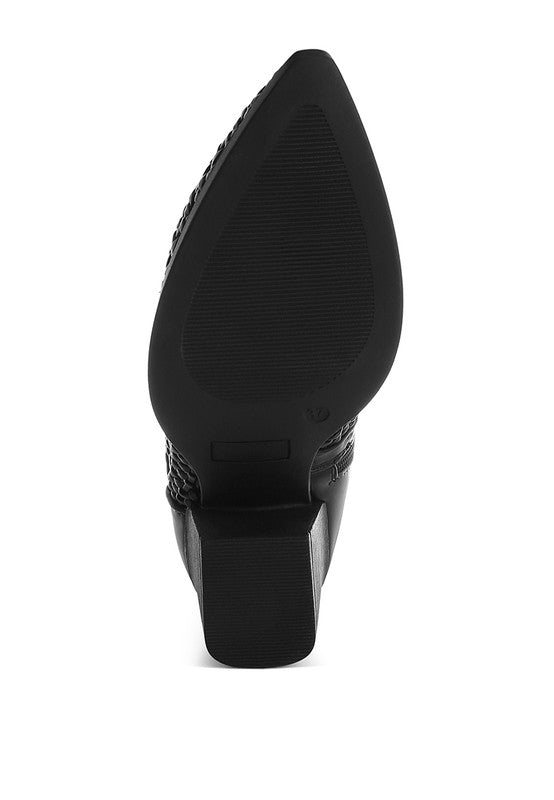 Women's Woven Pleather Block Heel Ankle Boots | Zarnesh