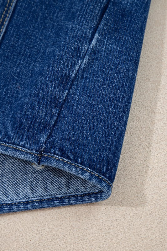 Women’s Denim Wash Open Front Straight Cut Pocket Jacket | Zarnesh