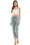 Women’s Detailed High Rise Distressed Straight Leg Jeans | Zarnesh