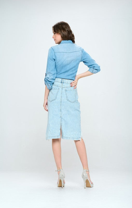 Women’s Front Destroyed High-Low Denim Skirt | Zarnesh