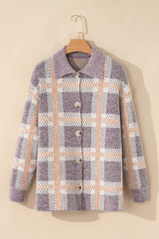 Women’s Fuzzy Plaid Button Up Collared Jacket | Zarnesh