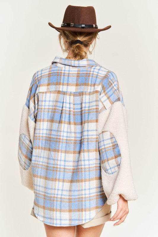 Women’s Multi Plaid Sherpa Fuzzy Sleeve Jacket | Zarnesh
