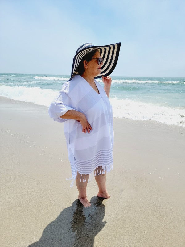 Women's Oversized Striped Turkish Cotton Beach Cover-Up | Zarnesh
