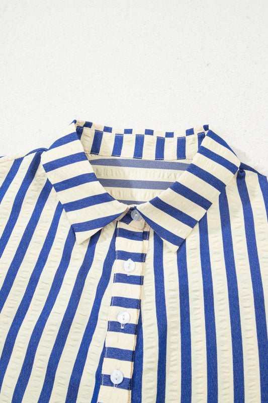 Women’s Vertical Stripe Collar Button Side Pockets Mini Dress | Zarnesh