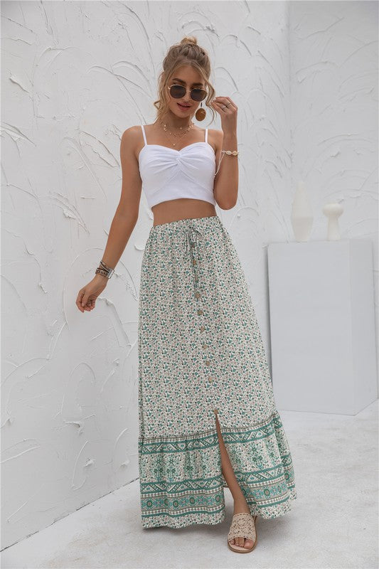 Women Summer Regular Fit Elastic Waistband Print Maxi Skirt Zarnesh