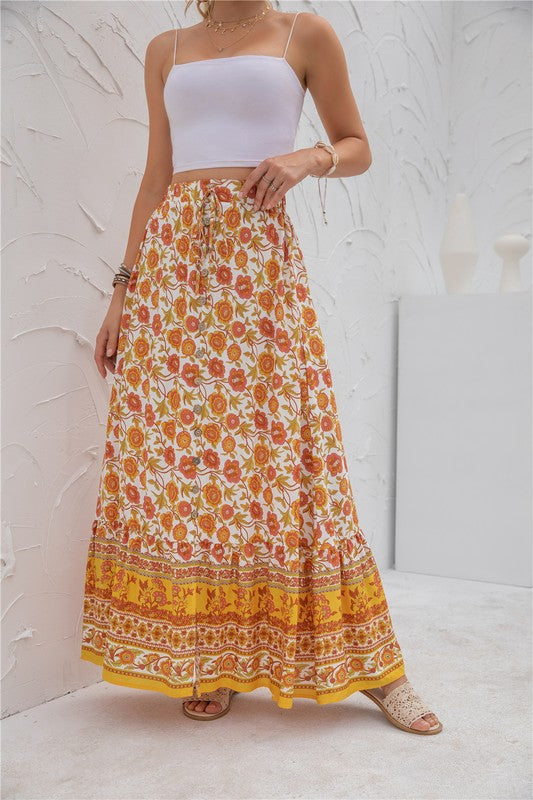 Women Summer Regular Fit Elastic Waistband Print Maxi Skirt Zarnesh