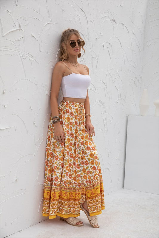Women Summer Regular Fit Elastic Waistband Print Maxi Skirt Zarnesh