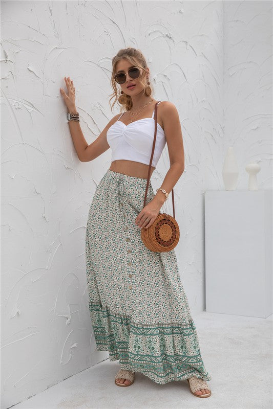 Women Summer Regular Fit Elastic Waistband Print Maxi Skirt Zarnesh