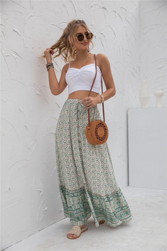 Women Summer Regular Fit Elastic Waistband Print Maxi Skirt Zarnesh