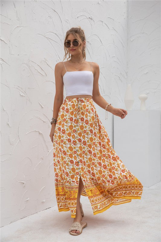 Women Summer Regular Fit Elastic Waistband Print Maxi Skirt Zarnesh