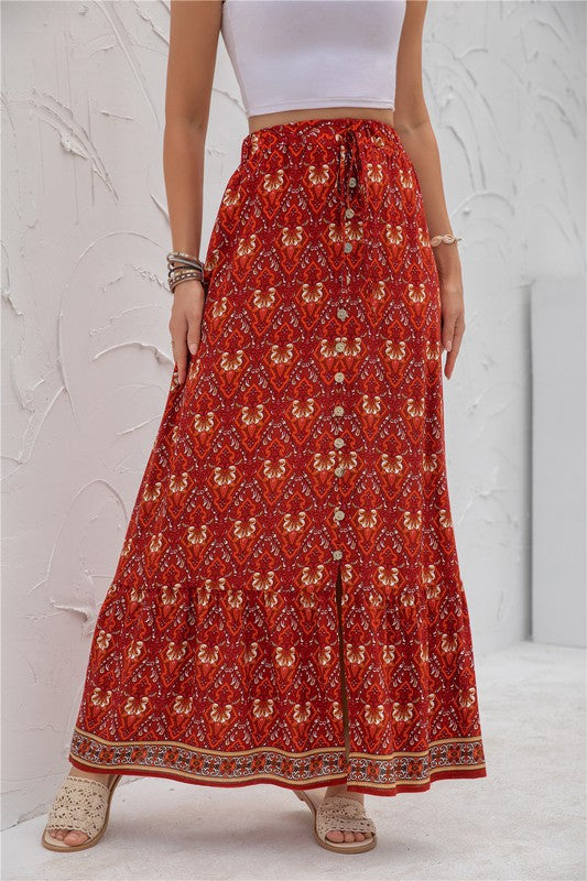 Women Summer Regular Fit Elastic Waistband Print Maxi Skirt Zarnesh