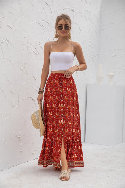 Women Summer Regular Fit Elastic Waistband Print Maxi Skirt Zarnesh
