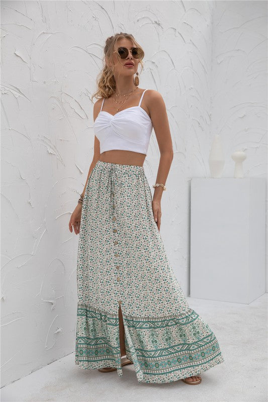 Women Summer Regular Fit Elastic Waistband Print Maxi Skirt Zarnesh