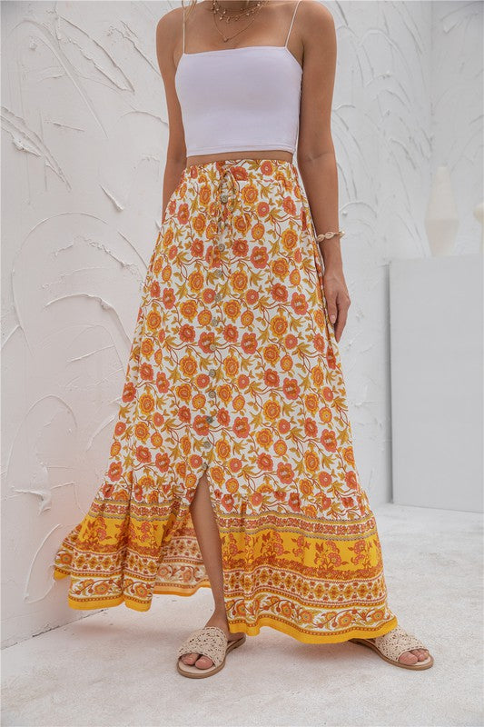 Women Summer Regular Fit Elastic Waistband Print Maxi Skirt Zarnesh