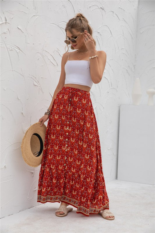 Women Summer Regular Fit Elastic Waistband Print Maxi Skirt Zarnesh