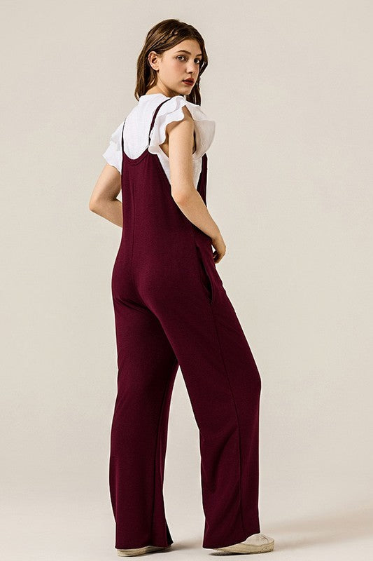 Women’s Boho Wide Leg Terry Overall Jumpsuits with Pocket | Zarnesh