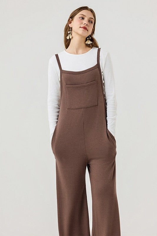 Women’s Boho Wide Leg Terry Overall Jumpsuits with Pocket | Zarnesh