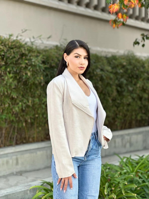 Women’s Suede Biker Zip-Up with Pockets Jacket | Zarnesh