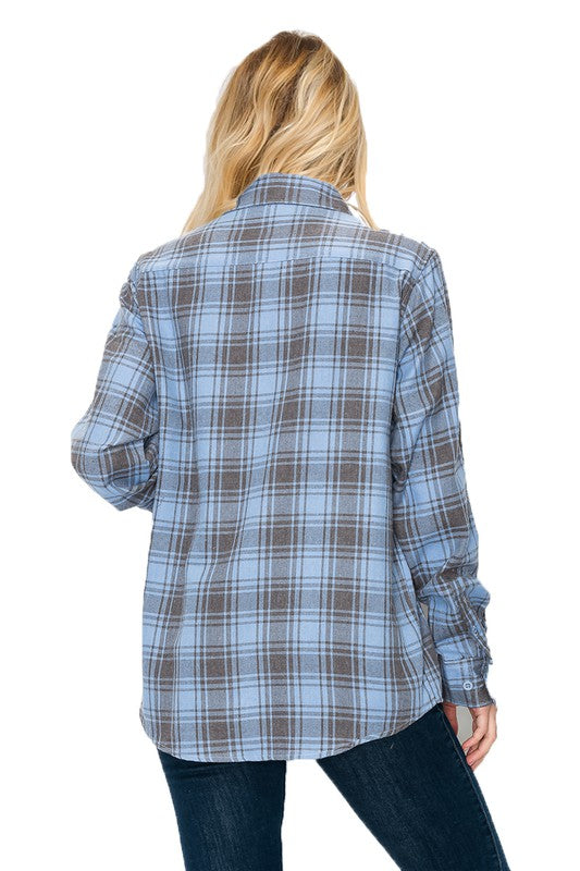 Women’s Boyfriend Fit Checker Plaid Flannel Long Sleeve | Zarnesh