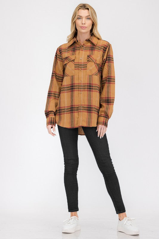 Women's Boyfriend Fit Checker Plaid Flannel Long Sleeve | Zarnesh