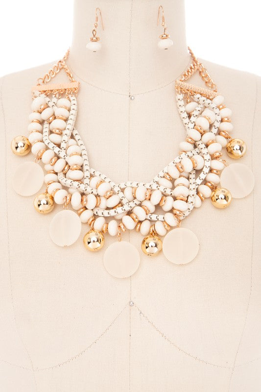 Women’s Braided Beads Statement Bib Necklace Set | Zarnesh