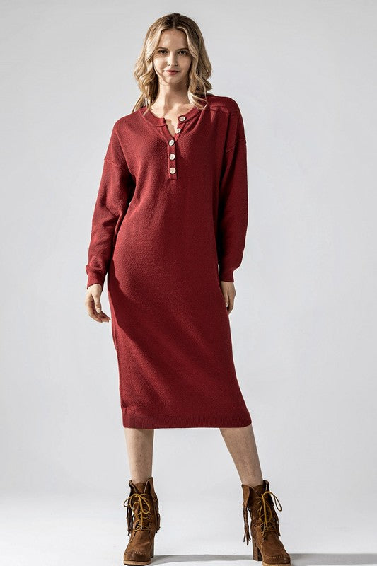 Women’s Plus Button-Front Long Sleeve Soft Sweater Midi Dress | Zarnesh