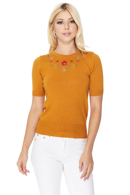 Women’s Daisy Flower Embroidered Knit Pullover Sweater | Zarnesh