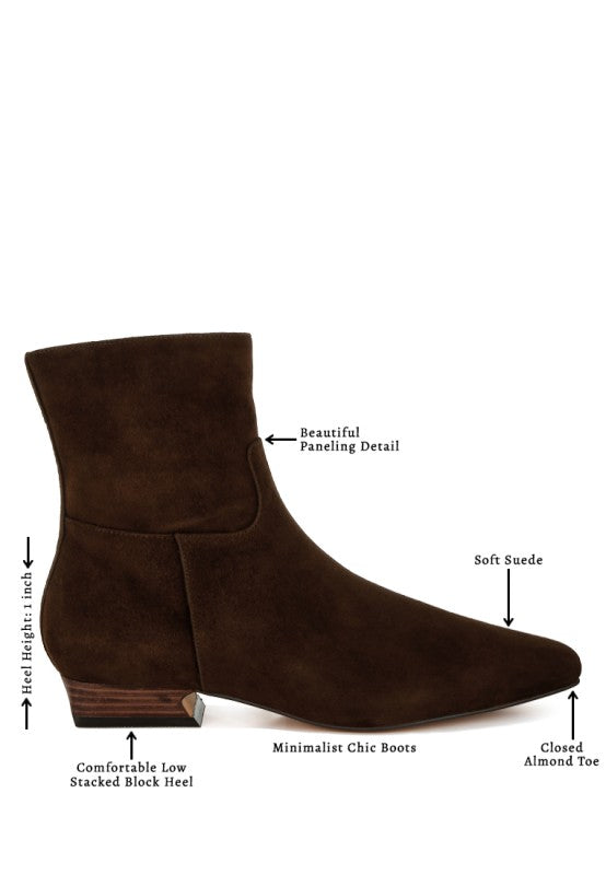 Women's Flared Low Block Heel Suede Boots | Zarnesh