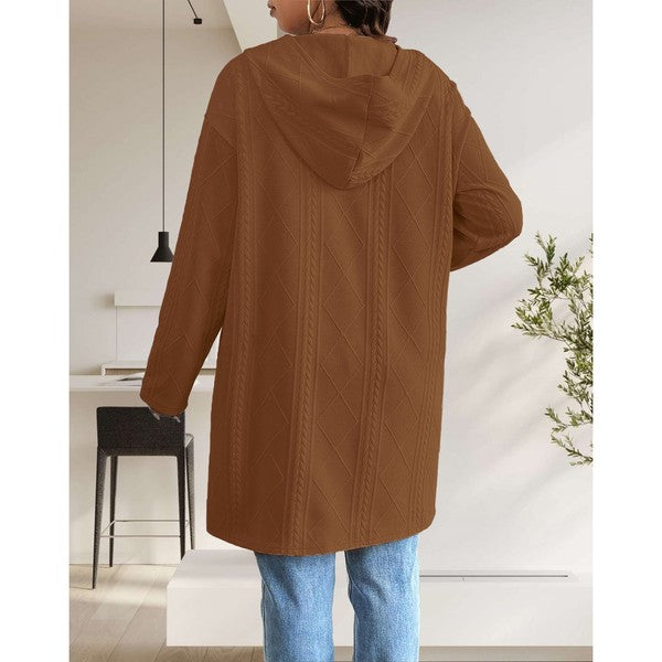 Women's Long Cardigans Cable Knitted Open Front | Zarnesh