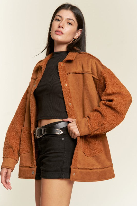 Women’s Plus Suede Button Down Sherpa Lined Jacket | Zarnesh