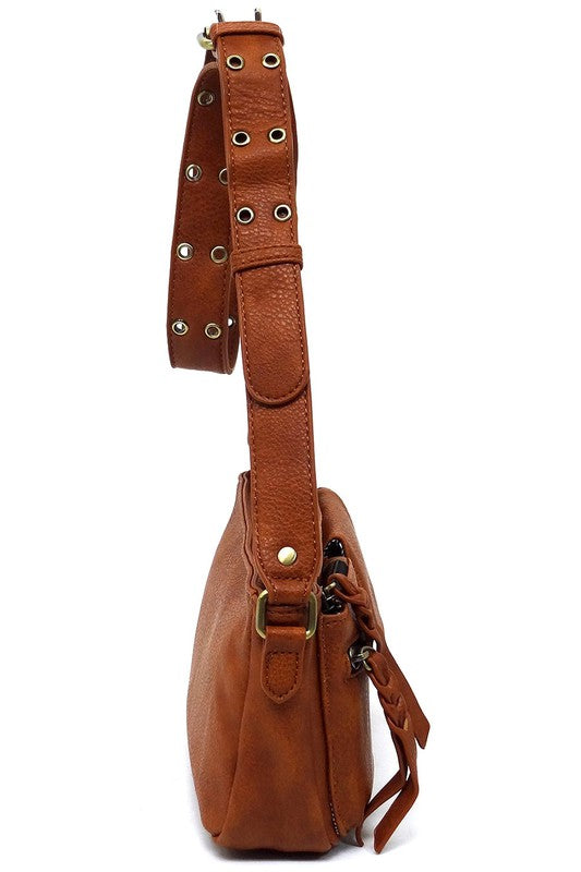 Women's Solid Leather Buckle Strap Wade Crossbody Bag | Zarnesh