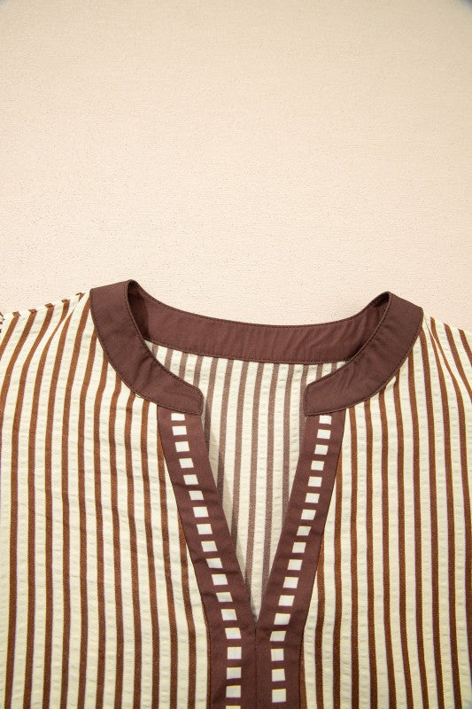 Women’s Stripe V-Neck Double Ruffled Short Sleeve Midi Dress | Zarnesh