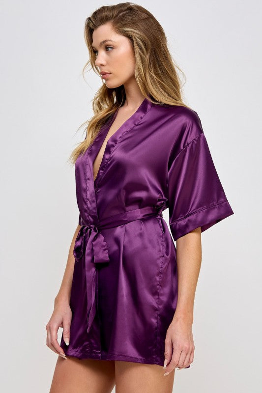 Women’s Getting Ready Satin Kimono Robe with Belt | Zarnesh