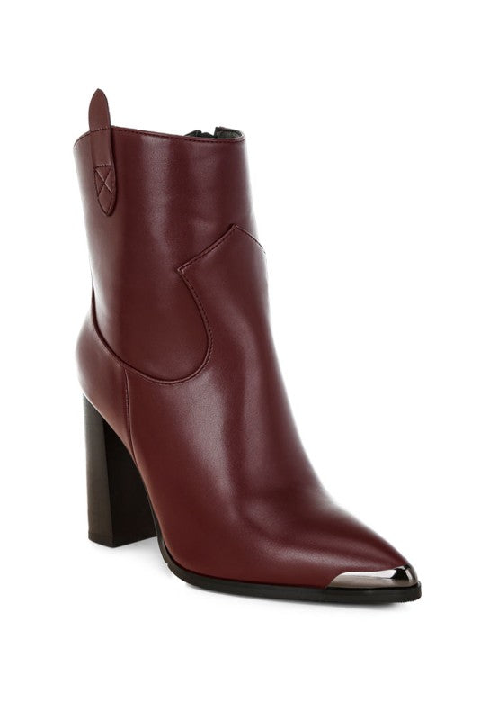 Women’s Hatter Pointed Toe Block Heel Faux Leather Boots | Zarnesh