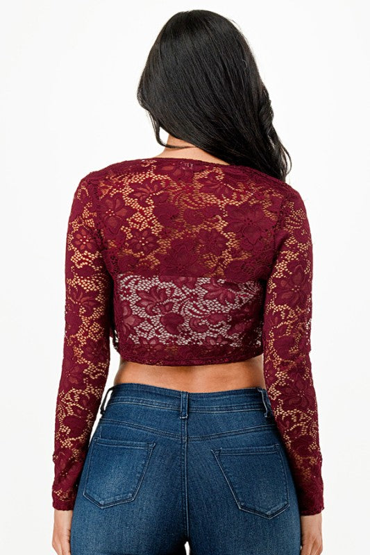 Women’s Lace Cropped Long Sleeve Shrug Cardigan | Zarnesh