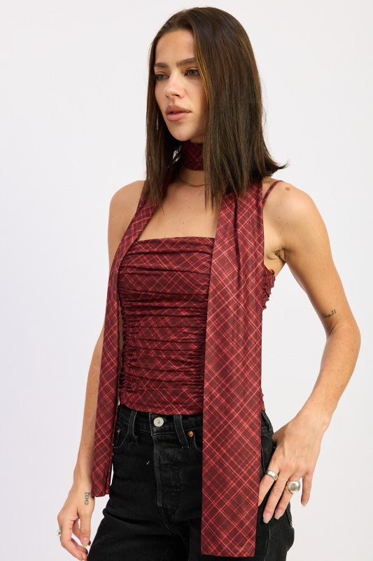 Women’s Spaghetti Strap Back-Zipper Top with Scarf | Zarnesh