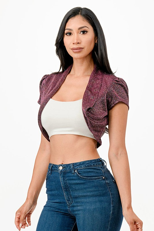 Women’s Sparkling Shimmer Cropped Shrug Bolero Cardigan | Zarnesh