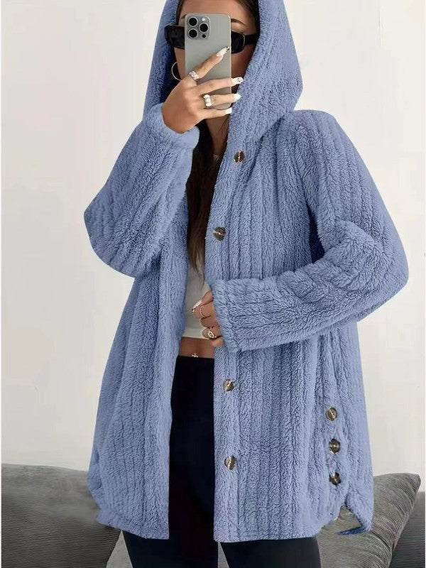 Women’s Button-Down Plush Fleece Hooded Fleece Jacket | Zarnesh