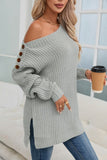 Women’s Buttoned Shoulder Ribbed Drop Shoulder Sweater | Zarnesh