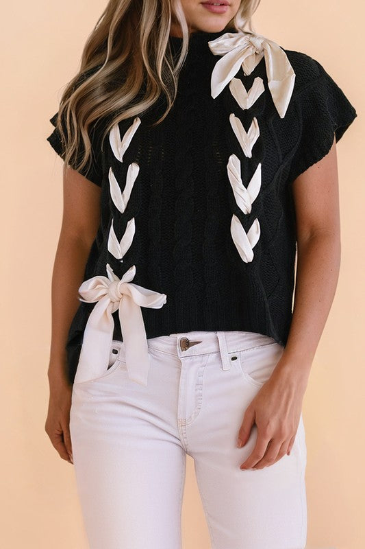 Women’s Cable Knit Bowknot Short Sleeve Spring Sweater | Zarnesh